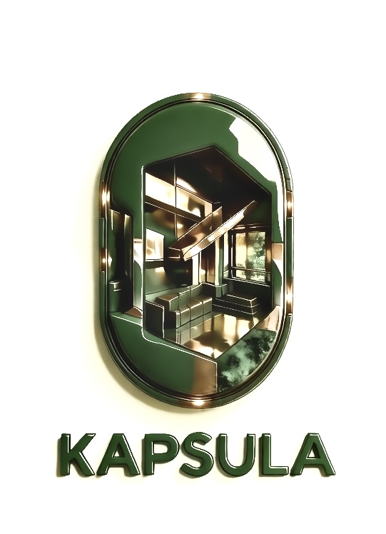 Фирменный знак Kapsula: зелёная капсула с золотистыми деталями
